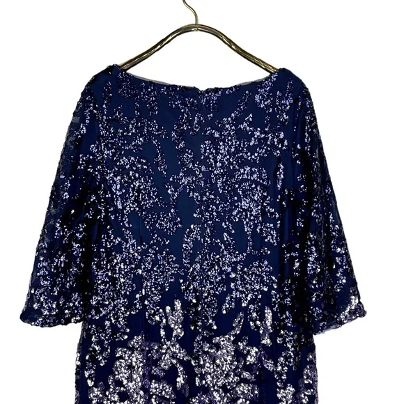 ADRIANNA PAPELL AP1E209365 OMBRE FLORAL SEQUIN EMBELLISHED SHEATH COCKTAIL DRESS - Picture 6 of 15